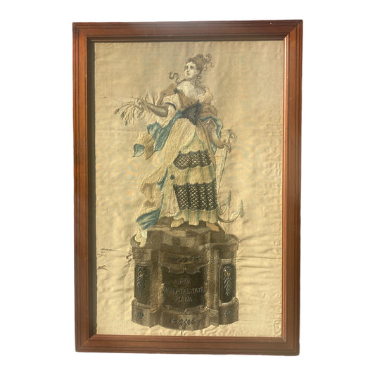 Broderie sur soie ancienne allégorie de l' espérance