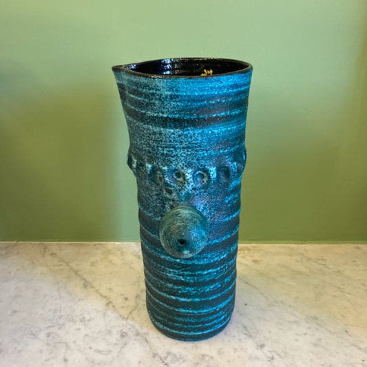 Grand pichet en céramique bleue de marque Accolay