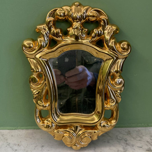 Ancien miroir en céramique dorée par François Lembo