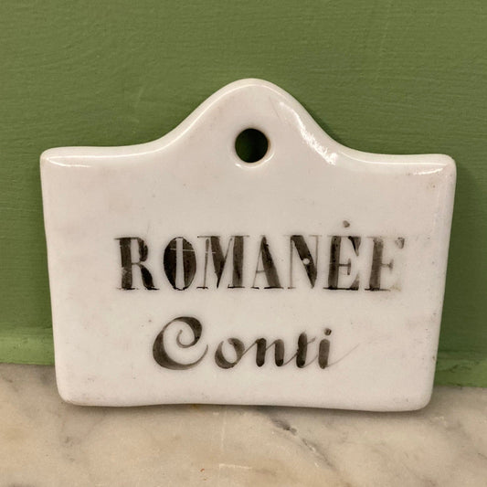 Romanée Conti: étiquette pour cave à vin en porcelaine du 19ème siècle