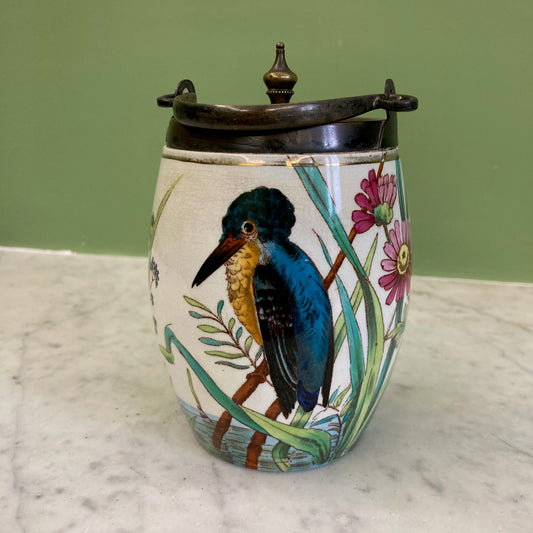 seau à biscuit en faïence décor oiseaux