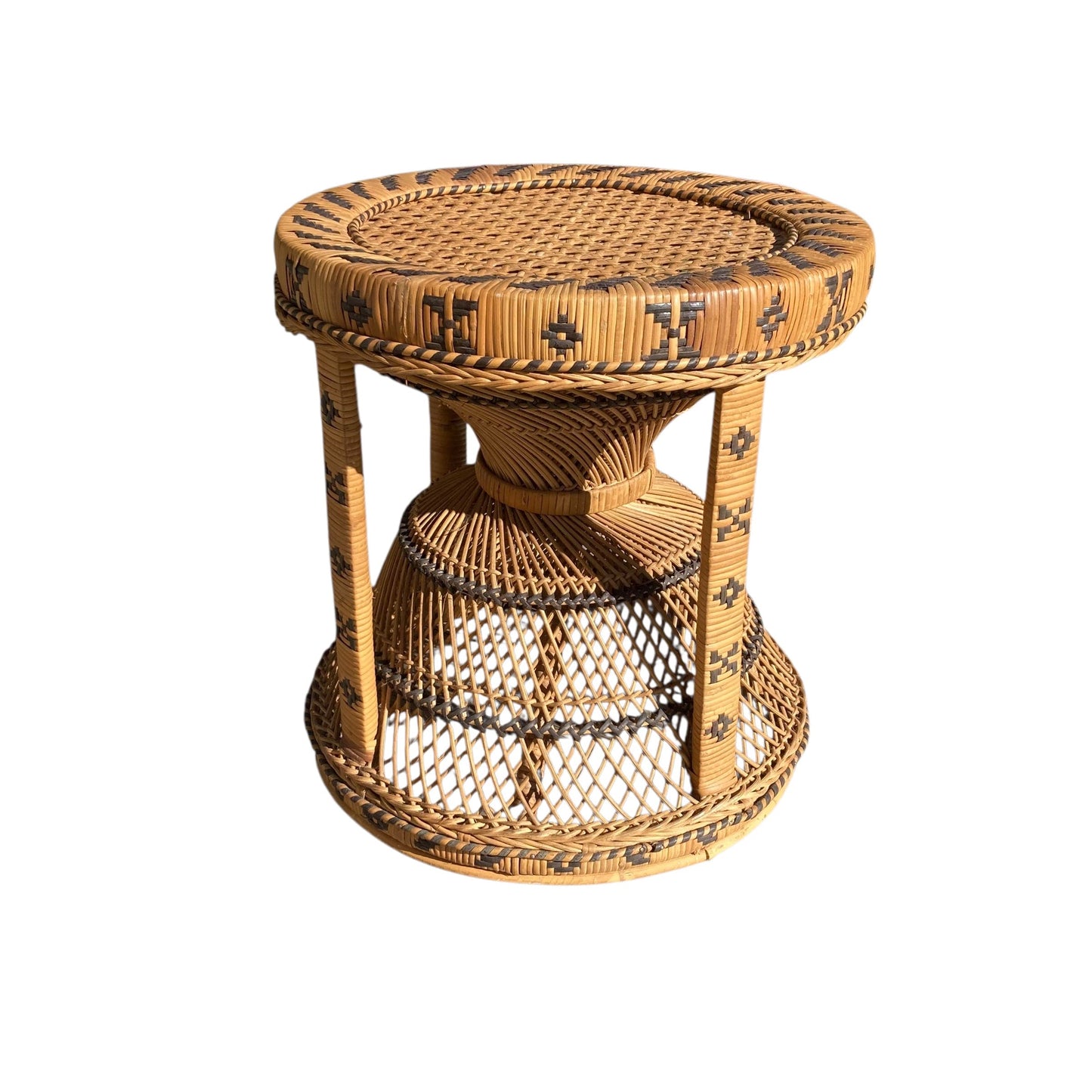 Old vintage stool in wicker and woven rattan 70 Emmanuelle