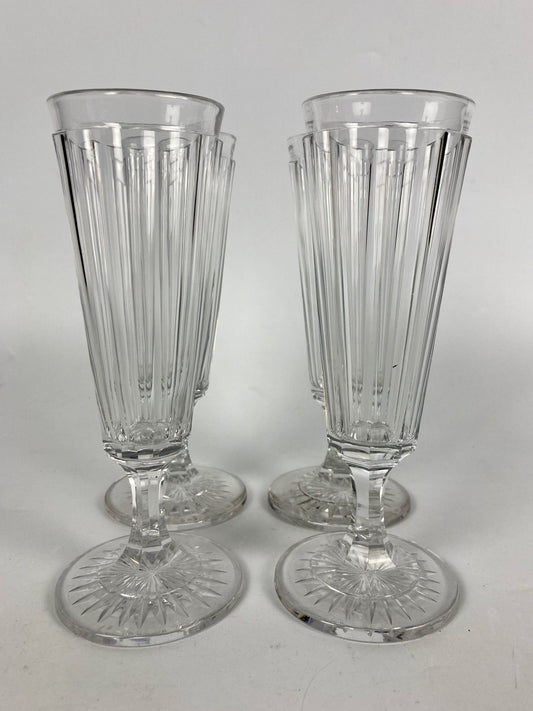 4 flutes à champagne en cristal à côtes plates XIX baccarat saint louis