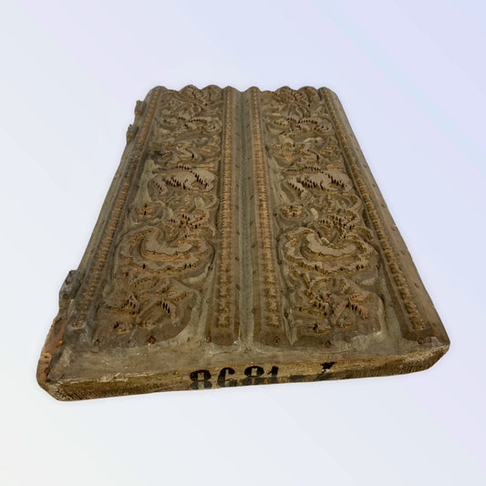 Plaque bois gravé impression à la planche XIX ème indienne soierie