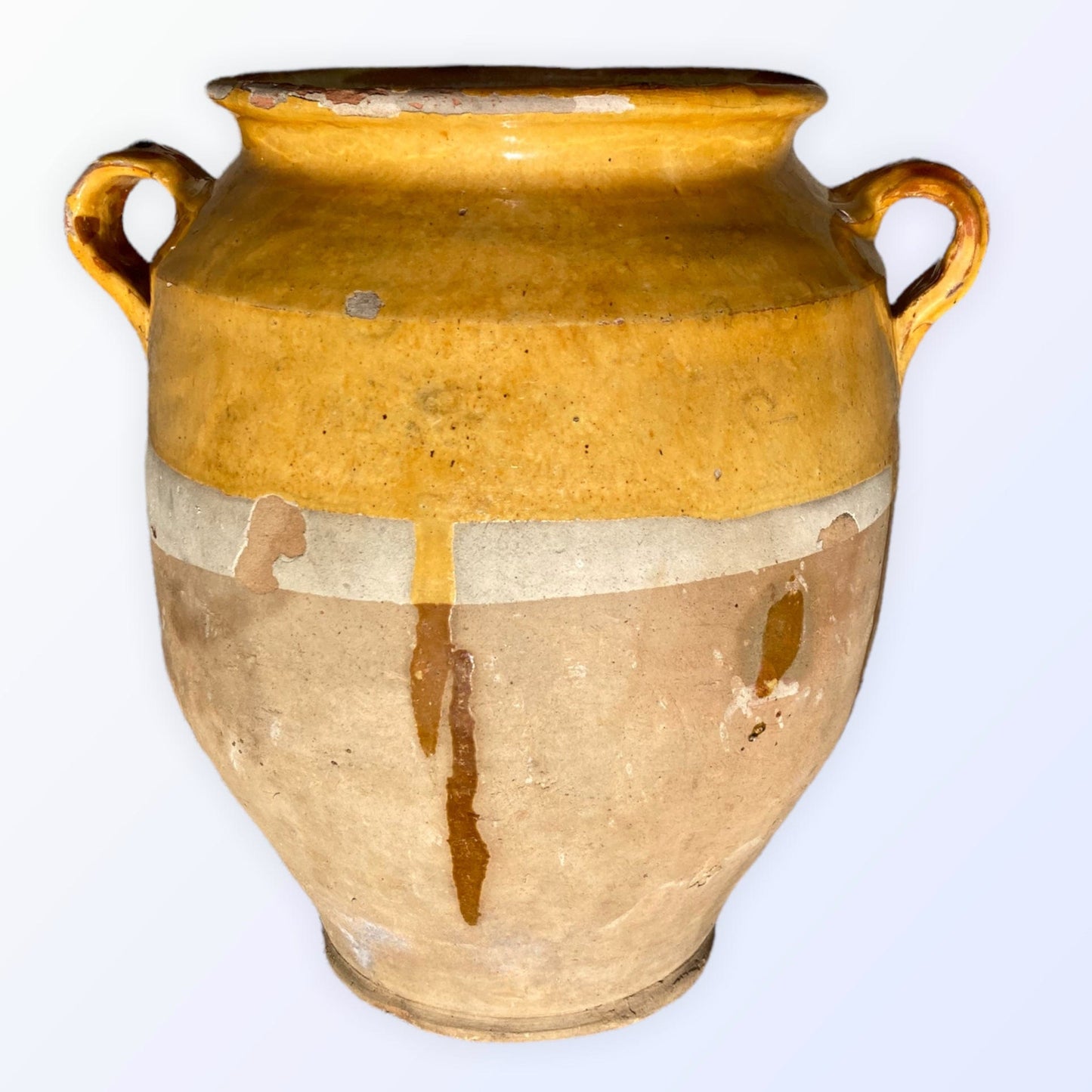 Pot à confit ancien terre cuite vernissée jaune poterie