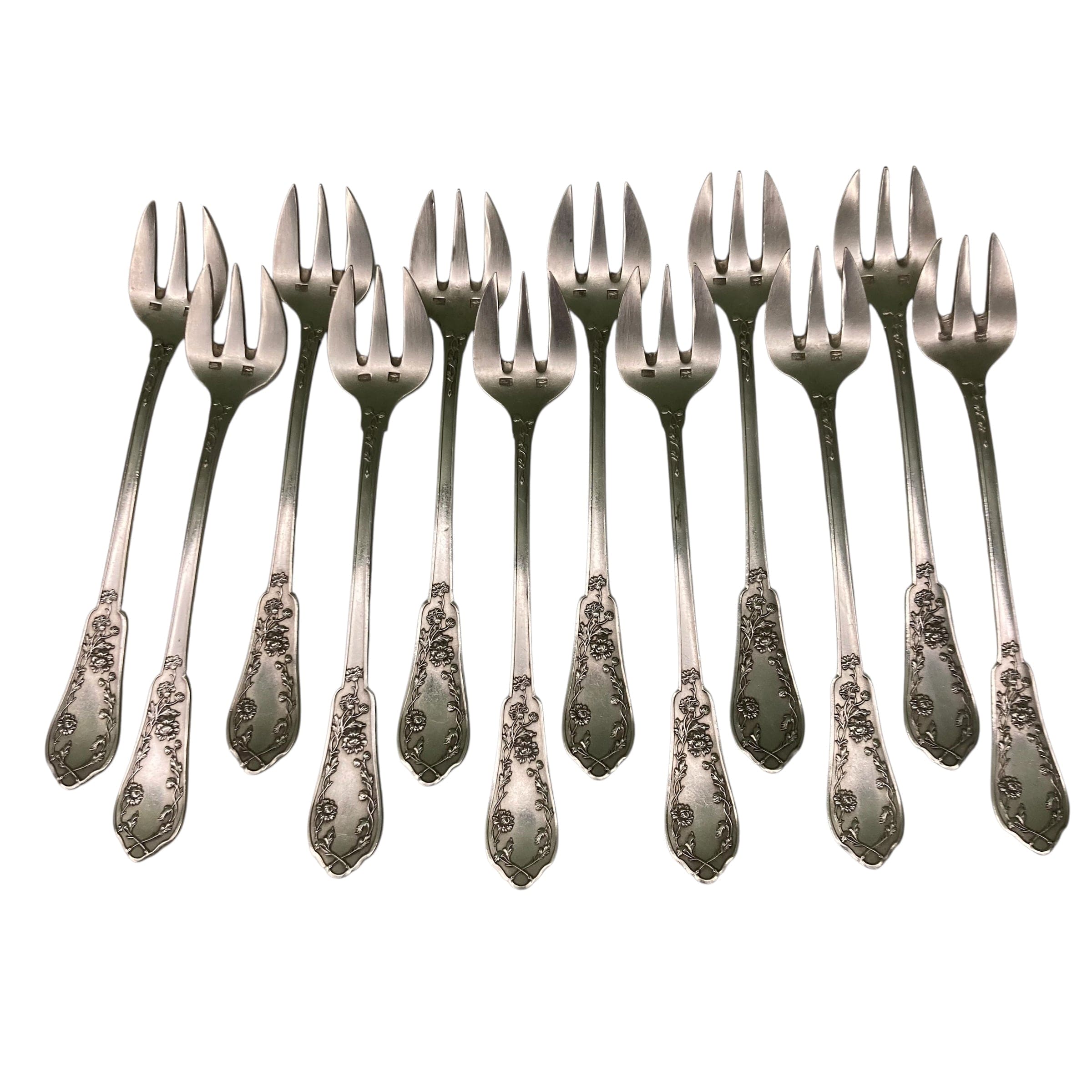 12本のSFAM 牡蠣用フォーク 銀メッキ 1900 花柄 – ANTIQUITES CHAUMONT