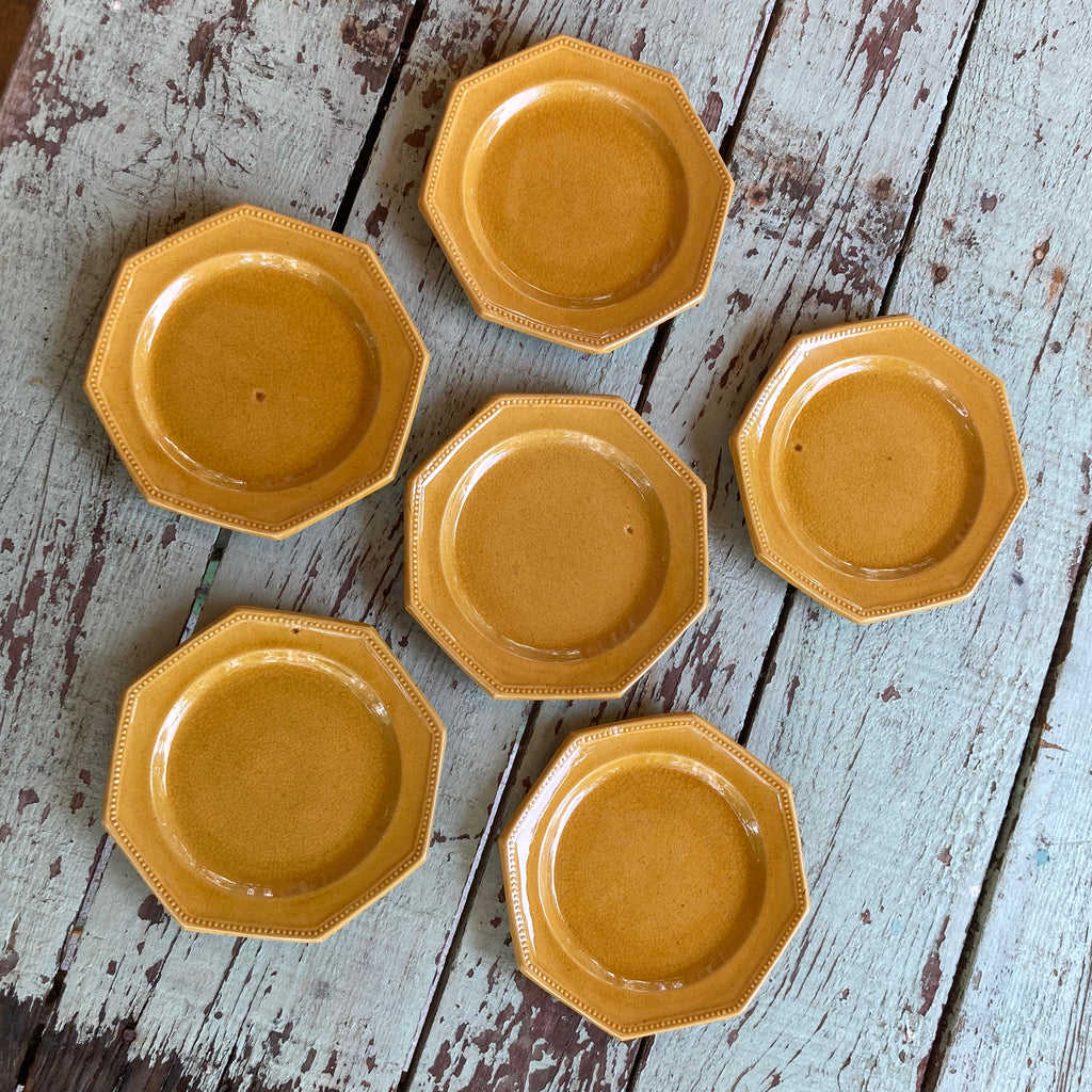 6 assiettes à dessert octogonales en céramique vernissée de la Maison PICHON à Uzès.