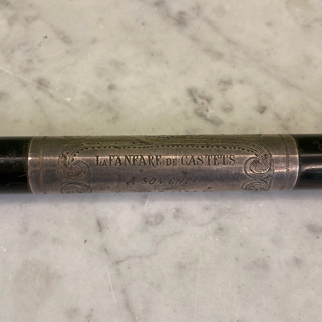 Baguette de chef de la fanfare de Castets au 19ème en ébène et argent.
