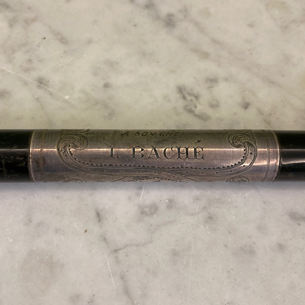 Baguette de chef de la fanfare de Castets au 19ème en ébène et argent.