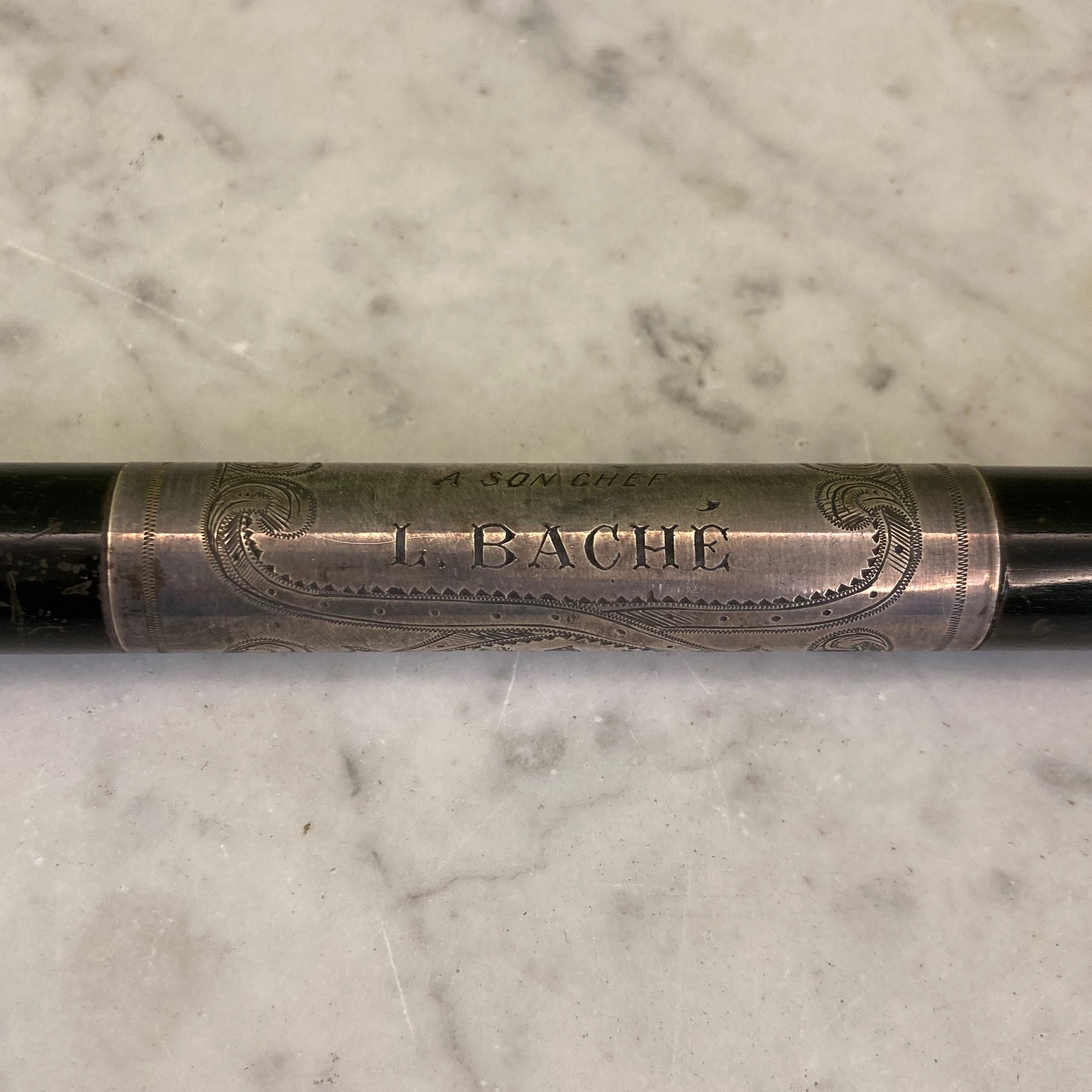 Baguette de chef de la fanfare de Castets au 19ème en ébène et argent.