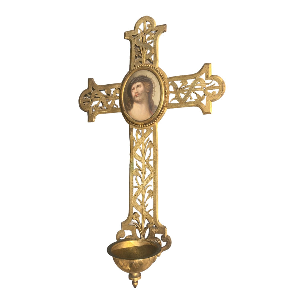 ancien bénitier Christ en médaillon