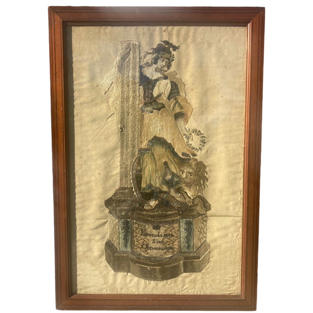 Broderie sur soie ancienne  allégorie de la Force