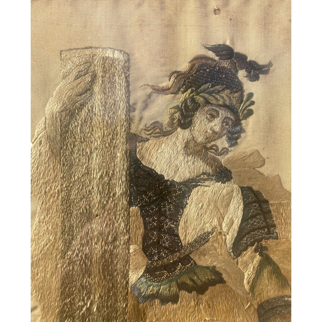 Broderie sur soie ancienne  allégorie de la Force