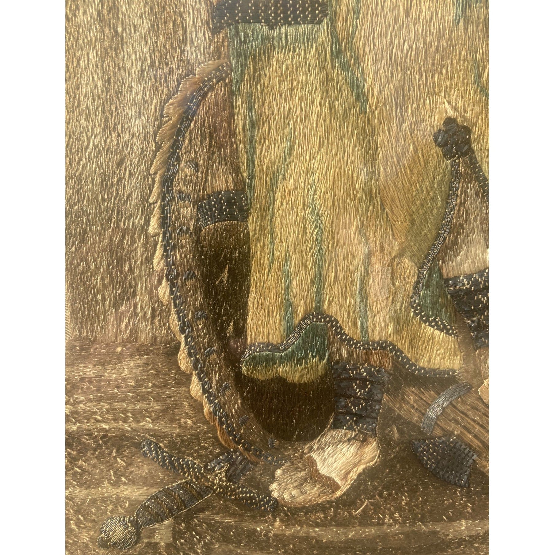 Broderie sur soie ancienne  allégorie de la Force