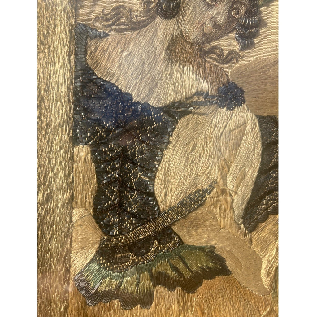 Broderie sur soie ancienne  allégorie de la Force