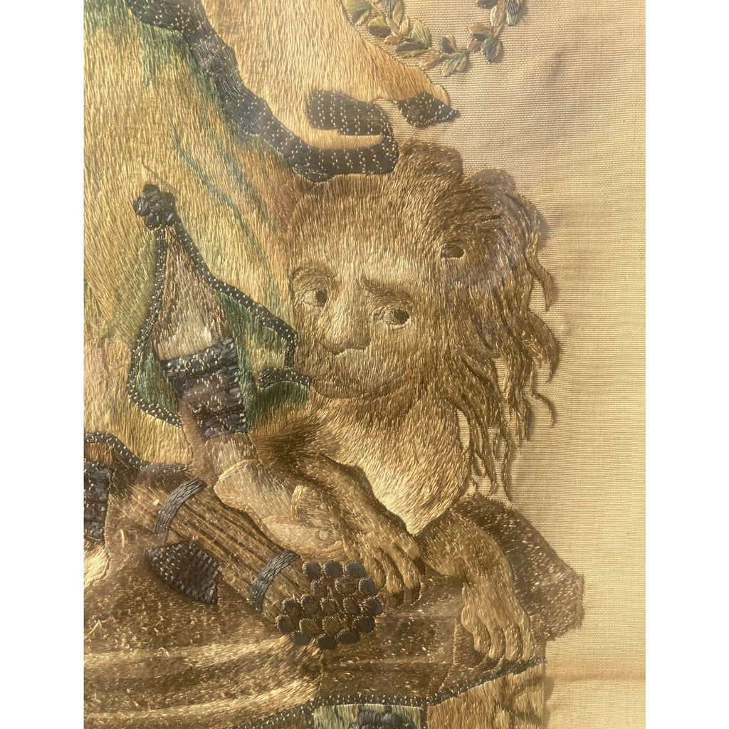 Broderie sur soie ancienne  allégorie de la Force