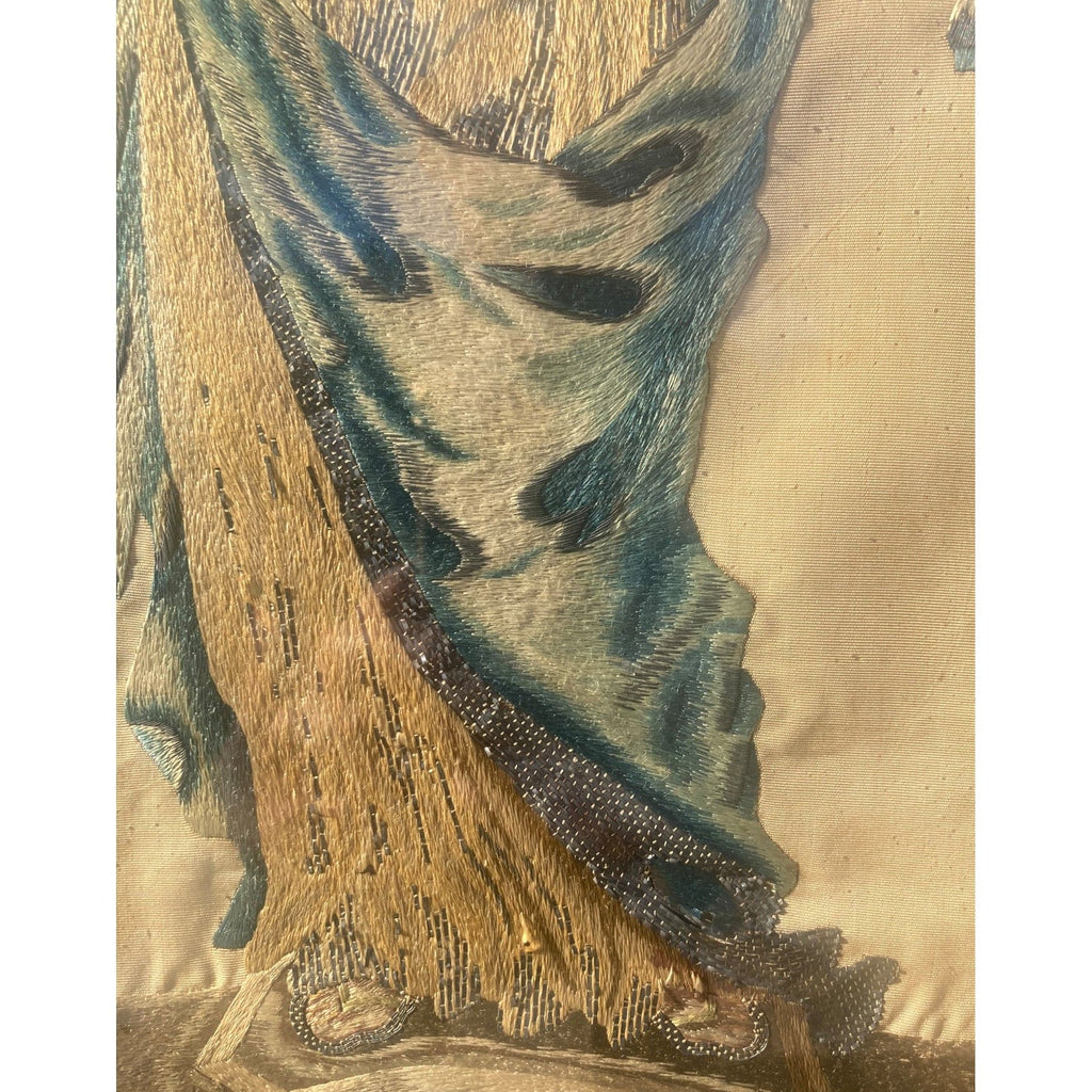 Broderie sur soie ancienne  allégorie de la prudence