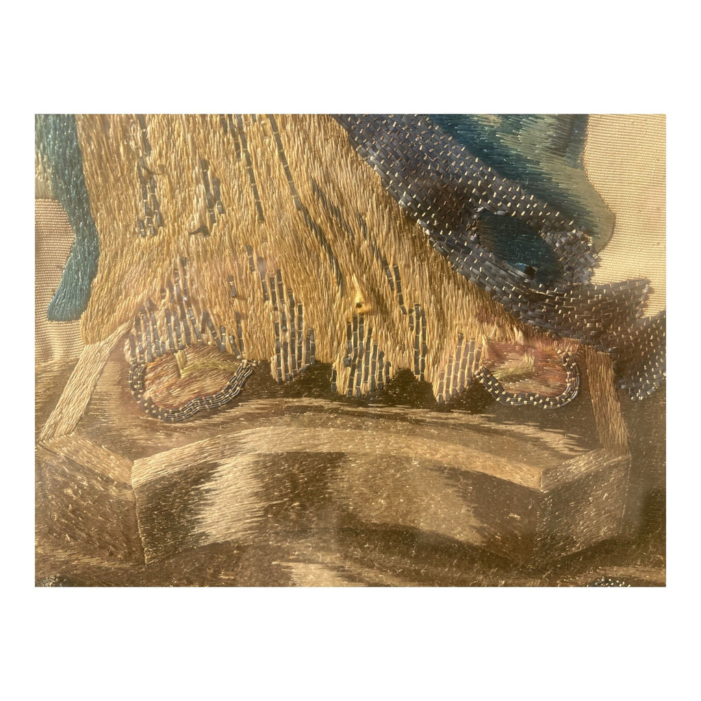 Broderie sur soie ancienne  allégorie de la prudence