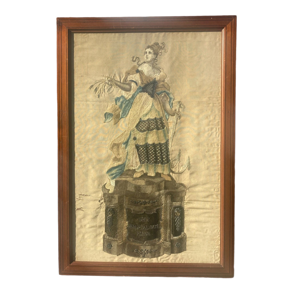 Broderie sur soie ancienne  allégorie de l' espérance