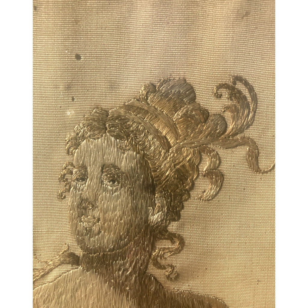 Broderie sur soie ancienne  allégorie de l' espérance