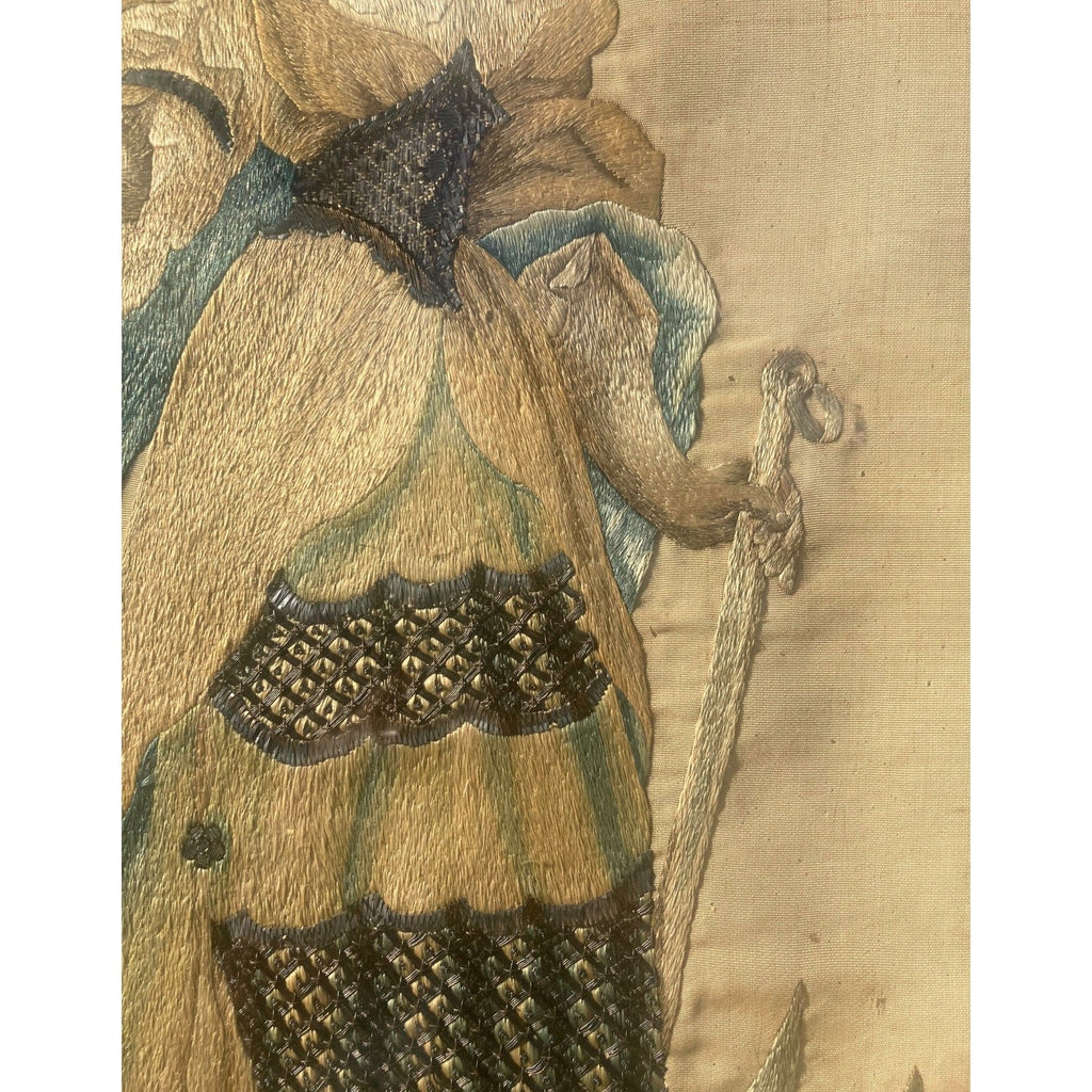 Broderie sur soie ancienne  allégorie de l' espérance