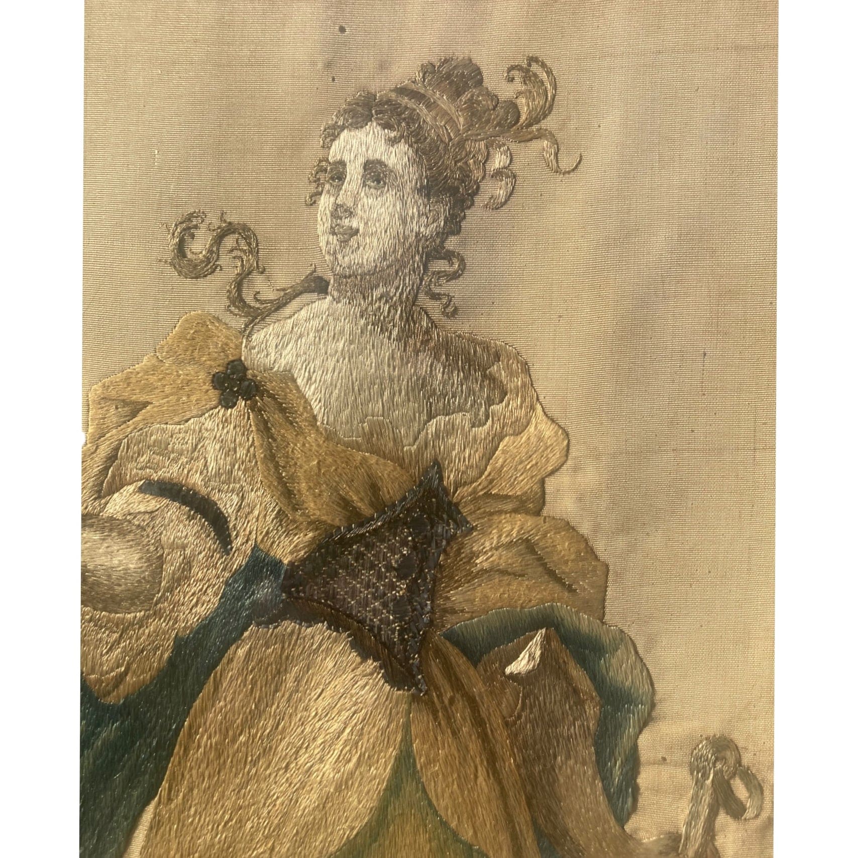 Broderie sur soie ancienne  allégorie de l' espérance
