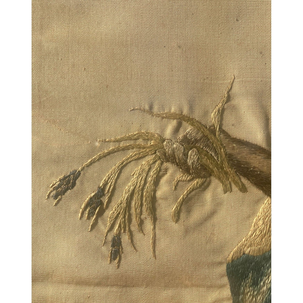 Broderie sur soie ancienne  allégorie de l' espérance