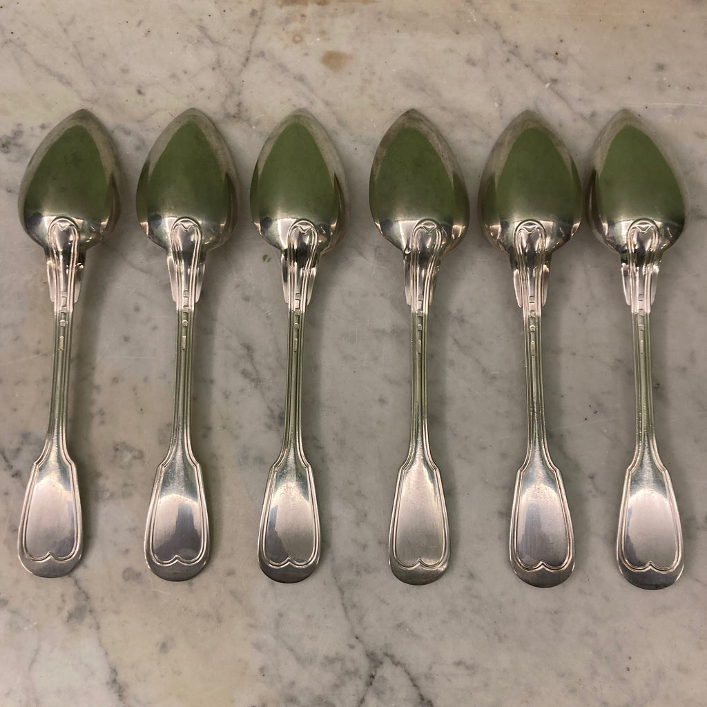 6 cuillères à soupe en métal argenté de la marque Christofle modèle Chinon