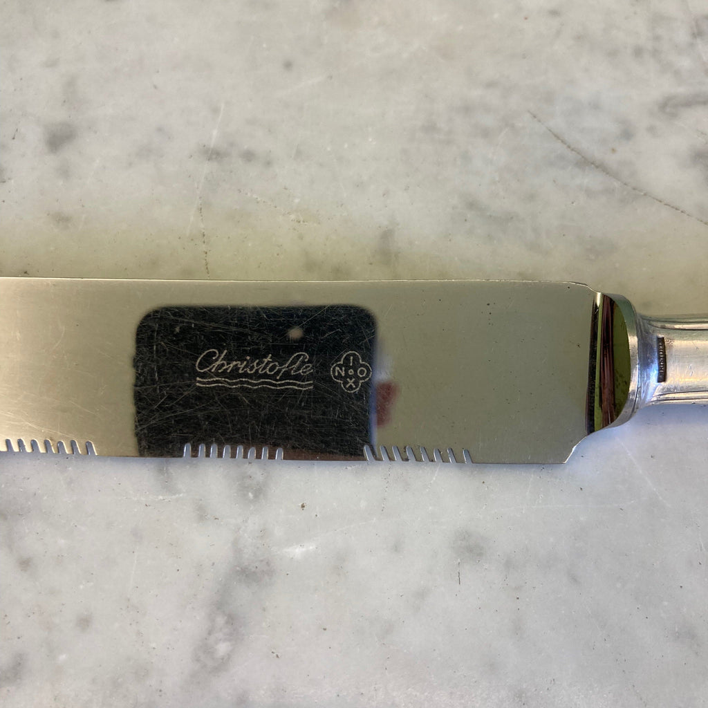 Maison Christofle ancien couteau à pain en métal argenté et lame en inox