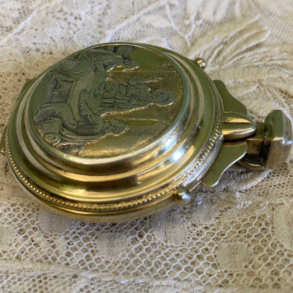 Ancienne Custode à Hosties en argent massif et vermil du 19ème siècle.