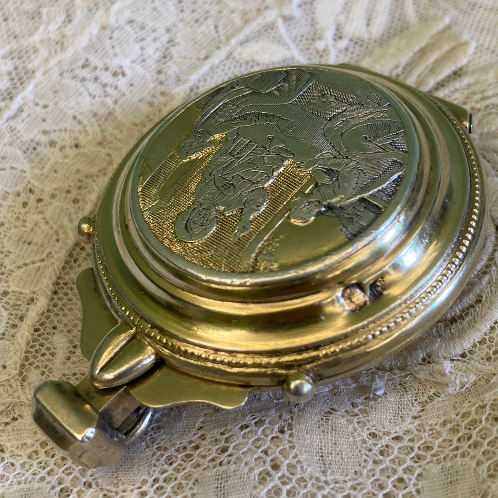 Ancienne Custode à Hosties en argent massif et vermil du 19ème siècle.