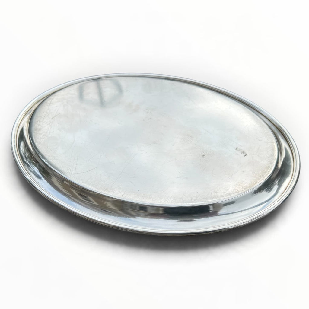 Dos du plat de service ovale en métal argenté Hotel Platterhof Obersalzberg Berchtesgaden 29,5 x 22 cm