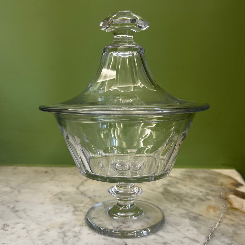 ancien drageoir en cristal à côtes plates