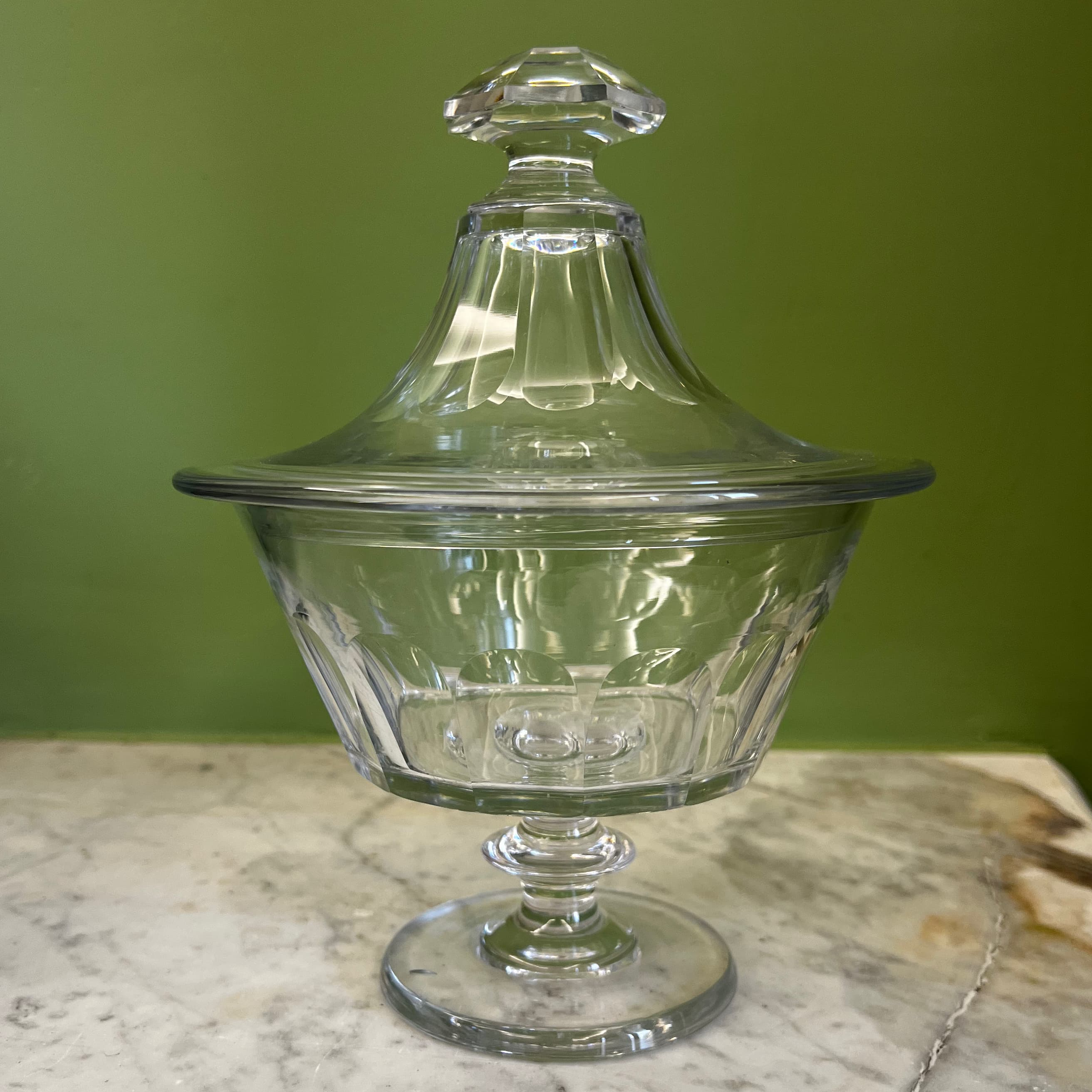 ancien drageoir en cristal à côtes plates