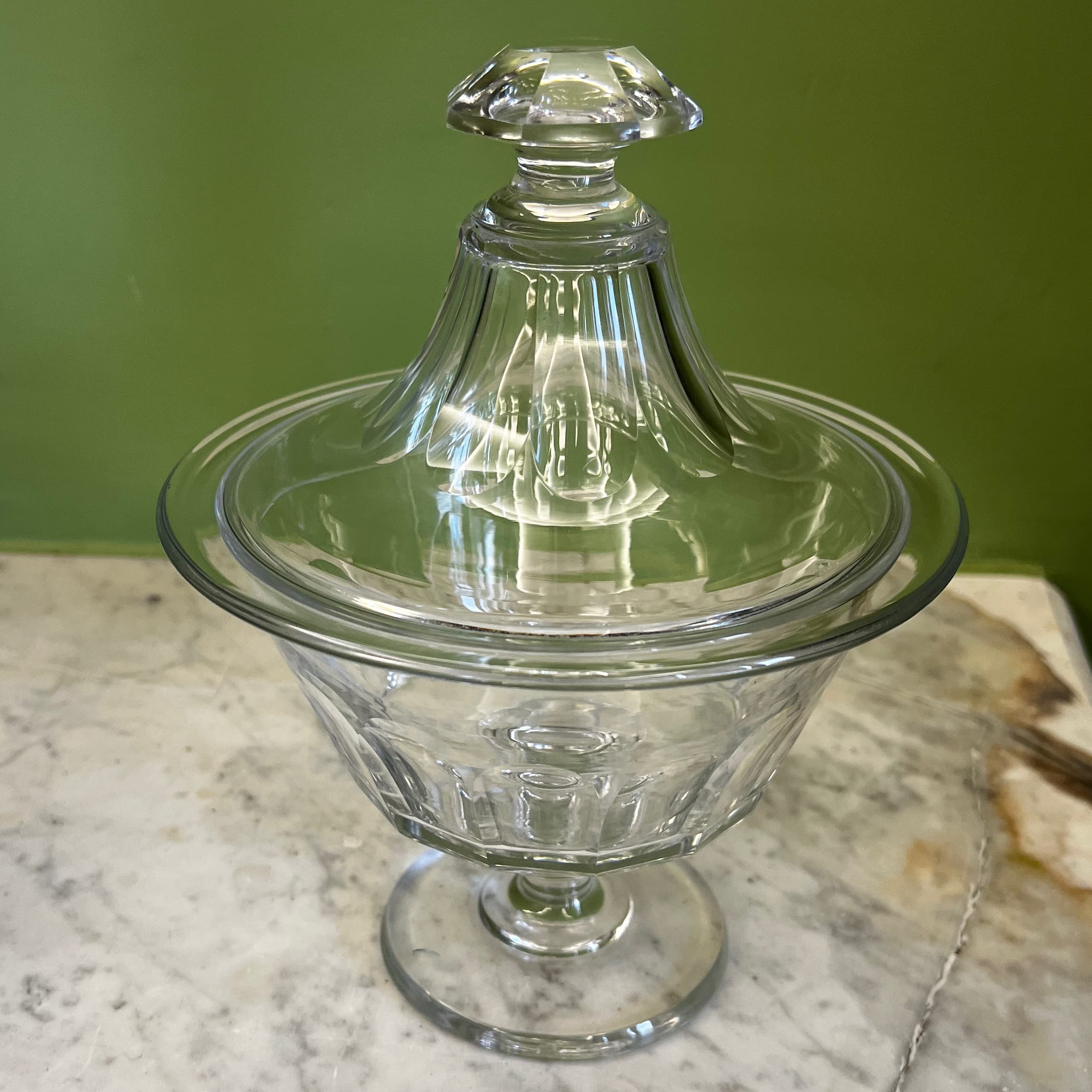 ancien drageoir en cristal à côtes plates
