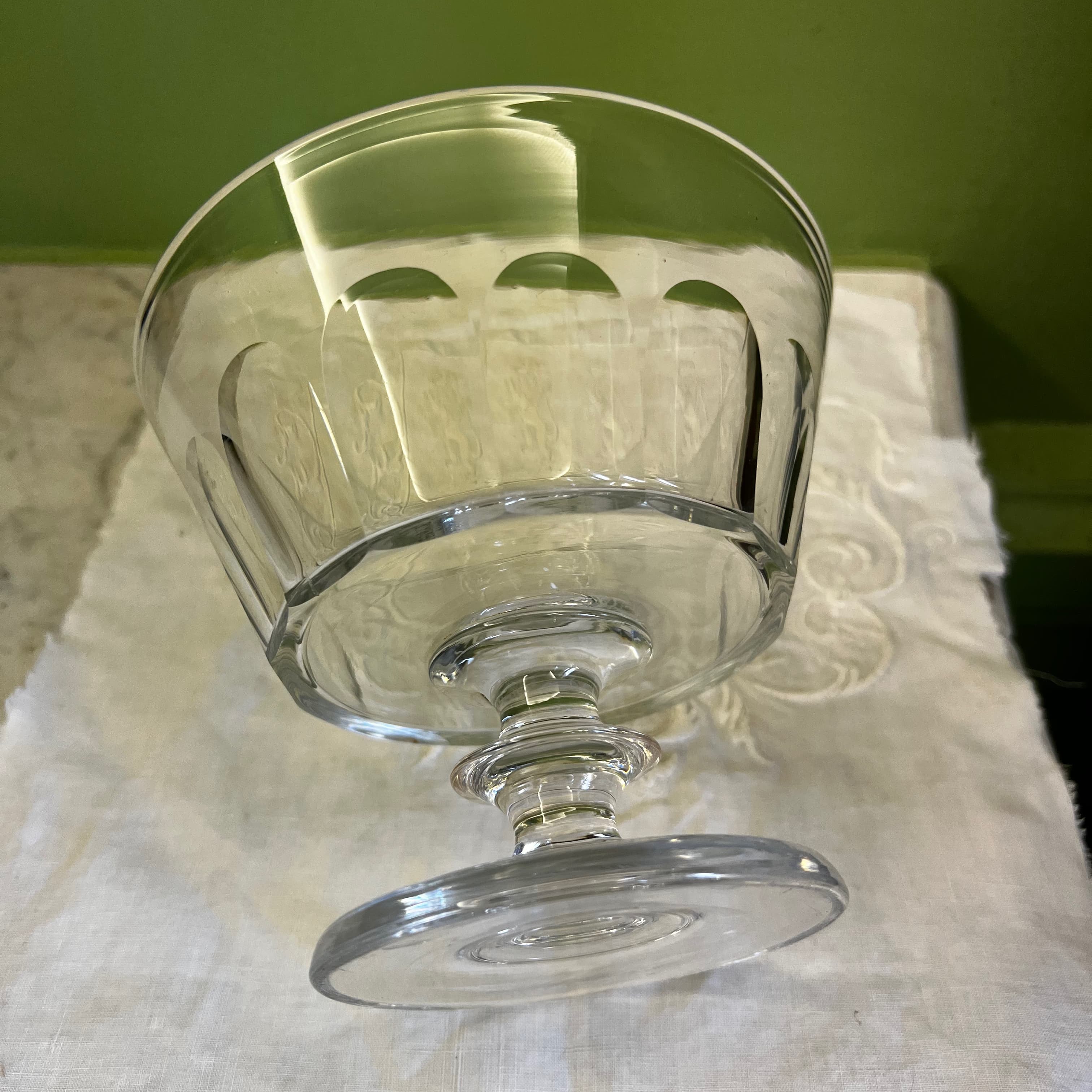 ancien drageoir en cristal à côtes plates