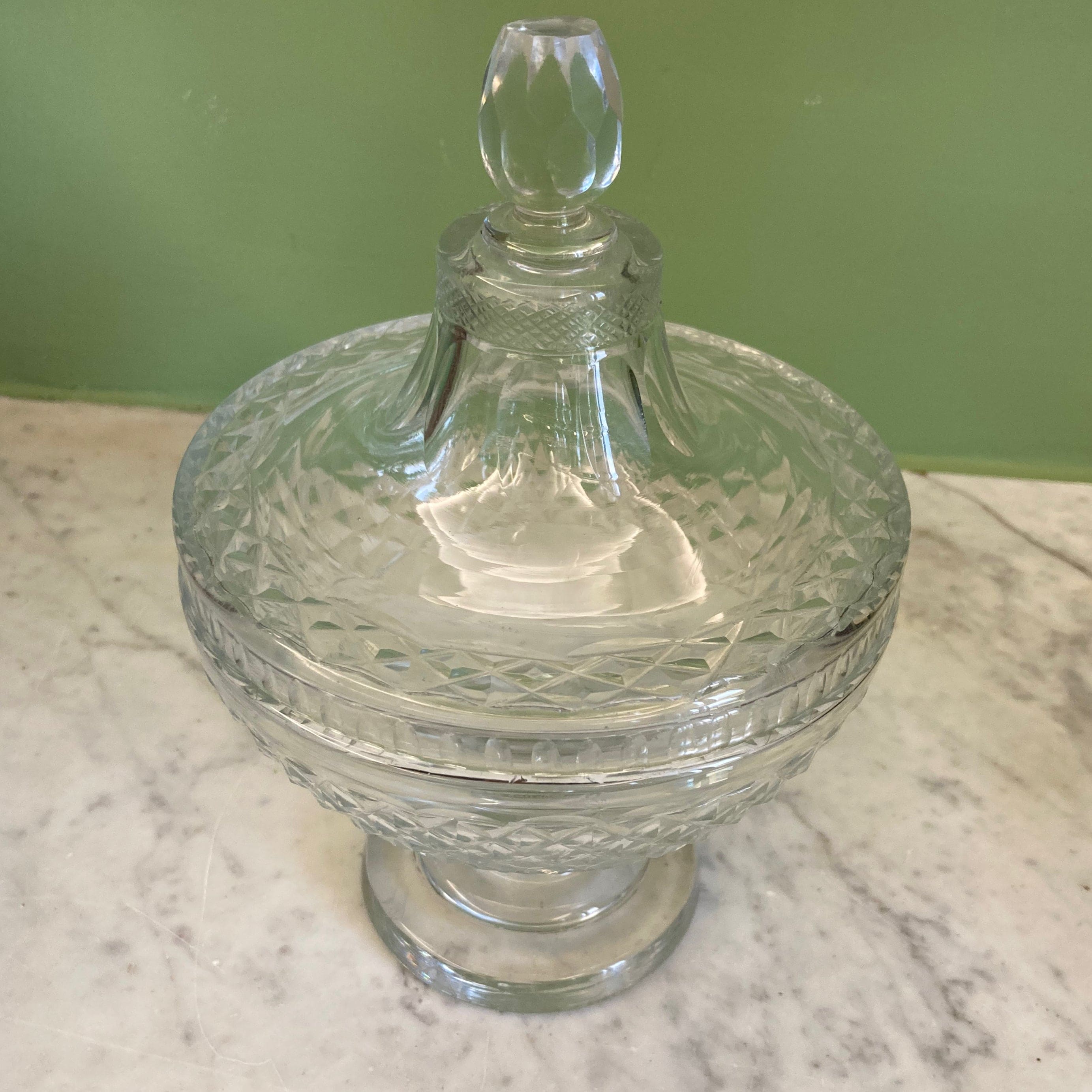 Ancien drageoir en cristal taillé début 19ème.
