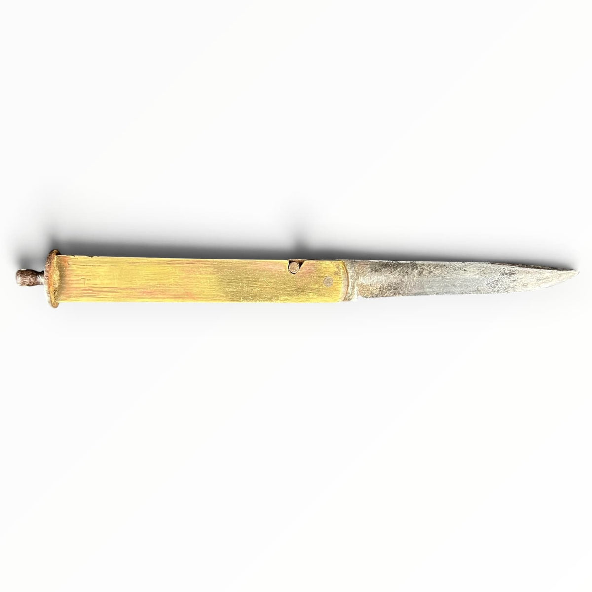 Ancien couteau morutier tonneau Joh. Engström Eskilstuna en bois et acier à mécanisme coulissant, Suède, fin XIXe siècle.