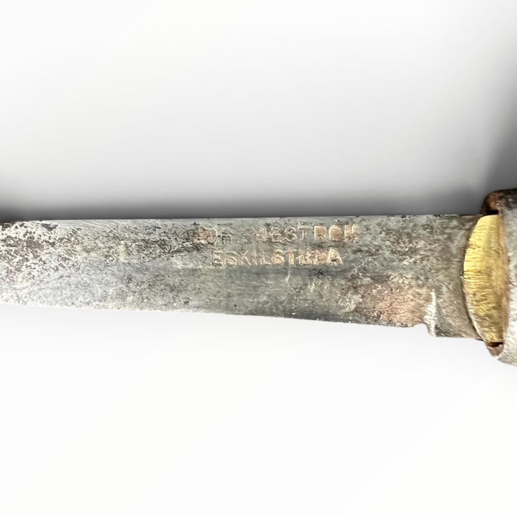Ancien couteau morutier tonneau Joh. Engström Eskilstuna en bois et acier à mécanisme coulissant, Suède, fin XIXe siècle.