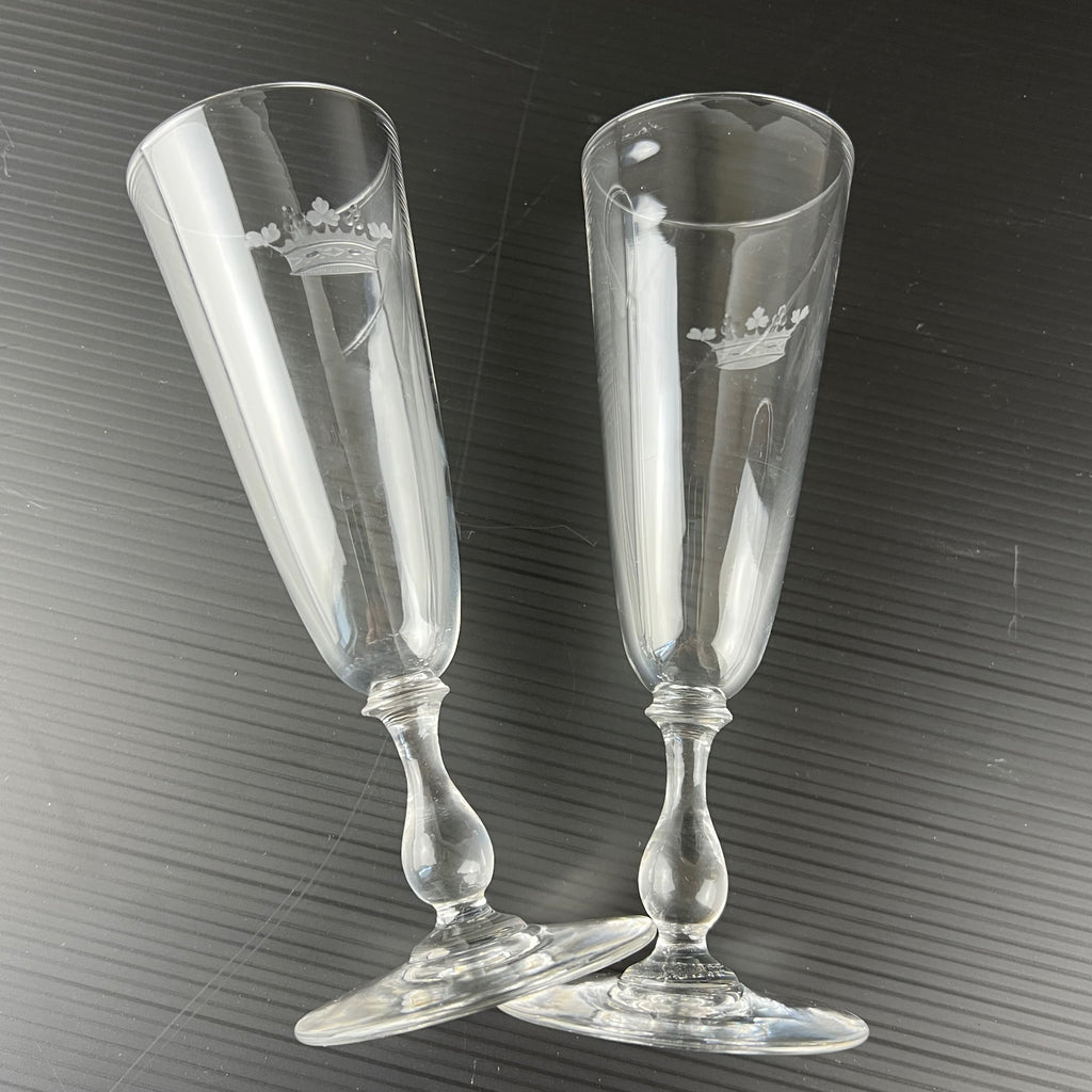 Paire de flûtes à champagne du Marquis d' Arcangues en cristal de Baccarat
