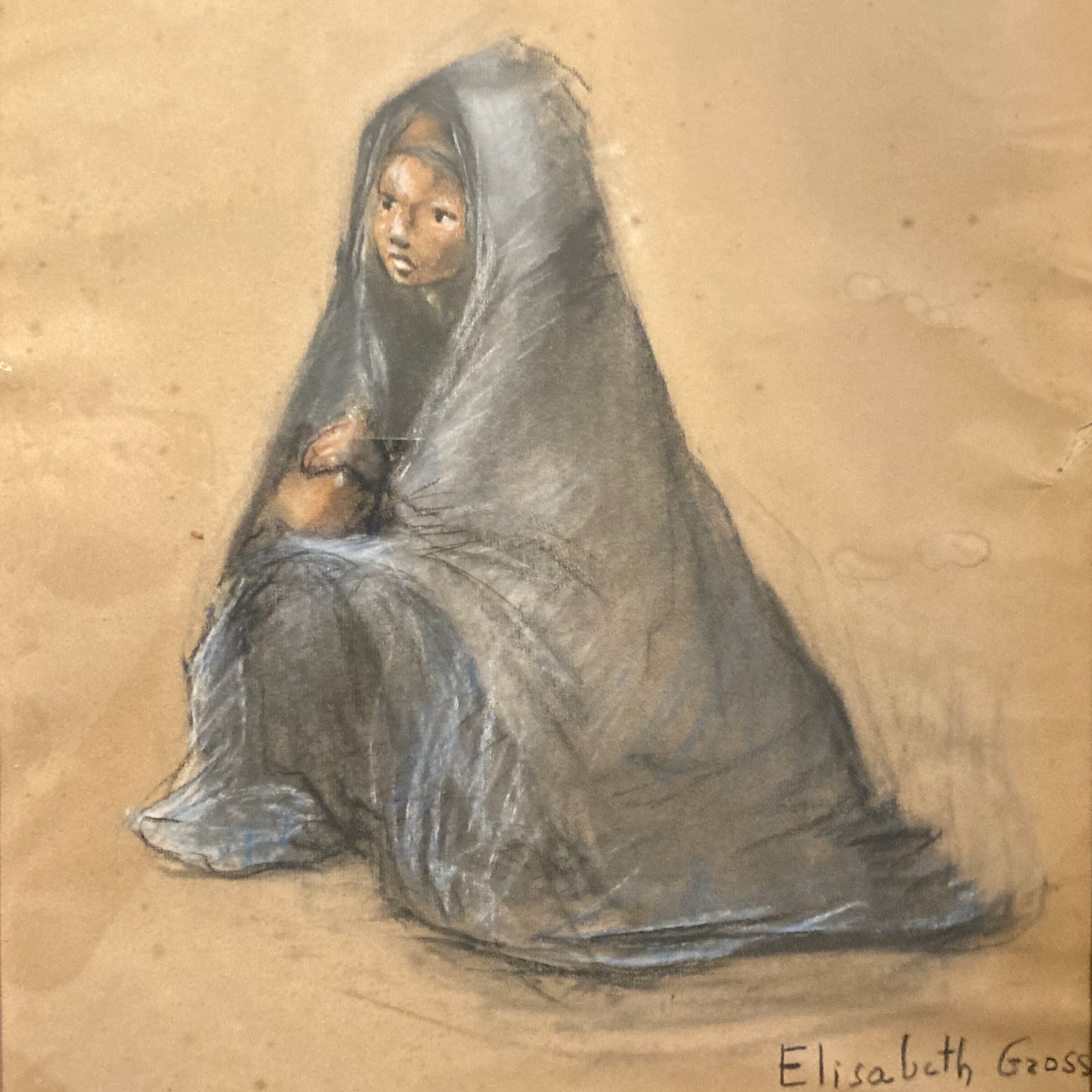 Gross Elisabeth ancien pastel Jeune Femme  