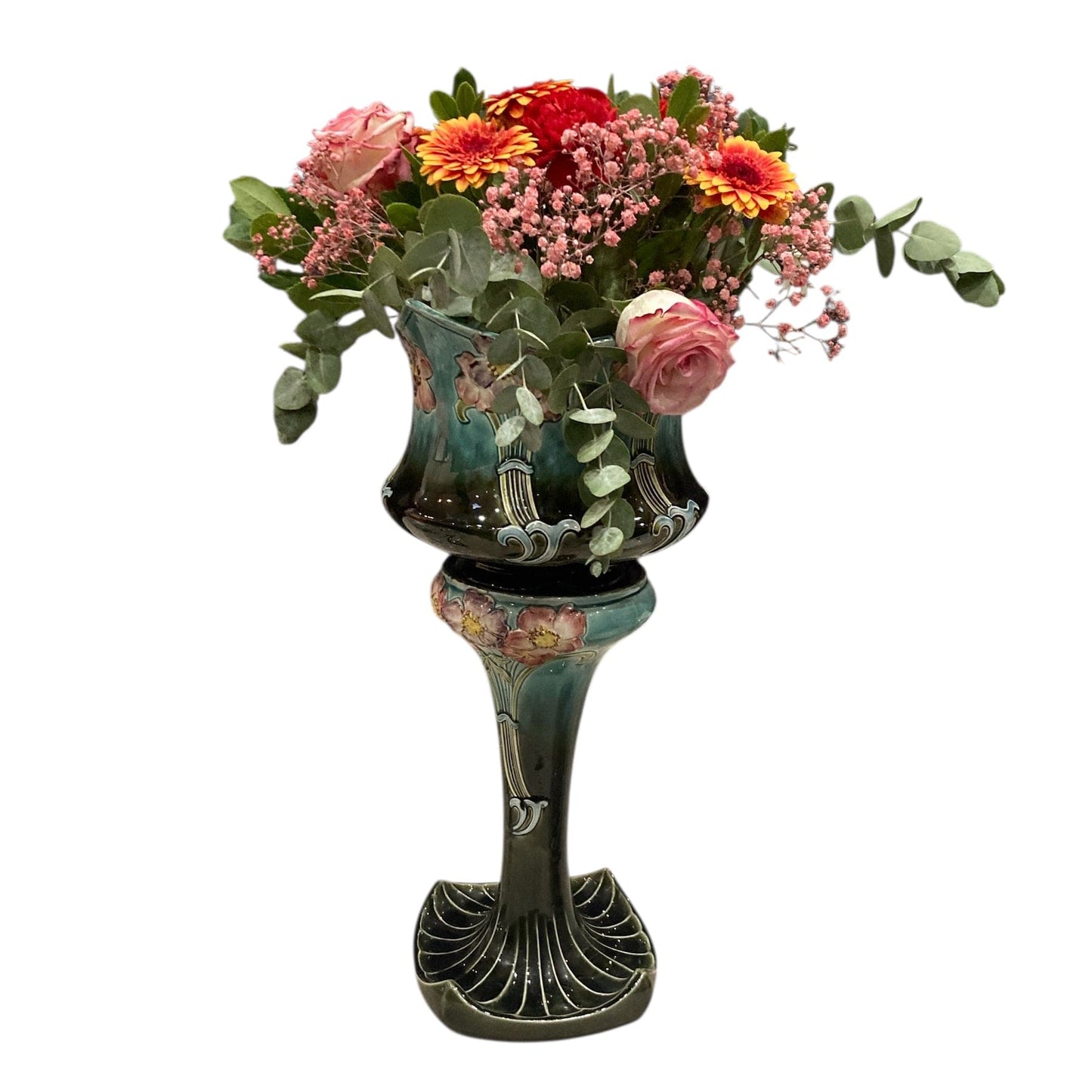 Gustave De Bruyn Lille old cache-pot on column Art Nouveau Barbotine