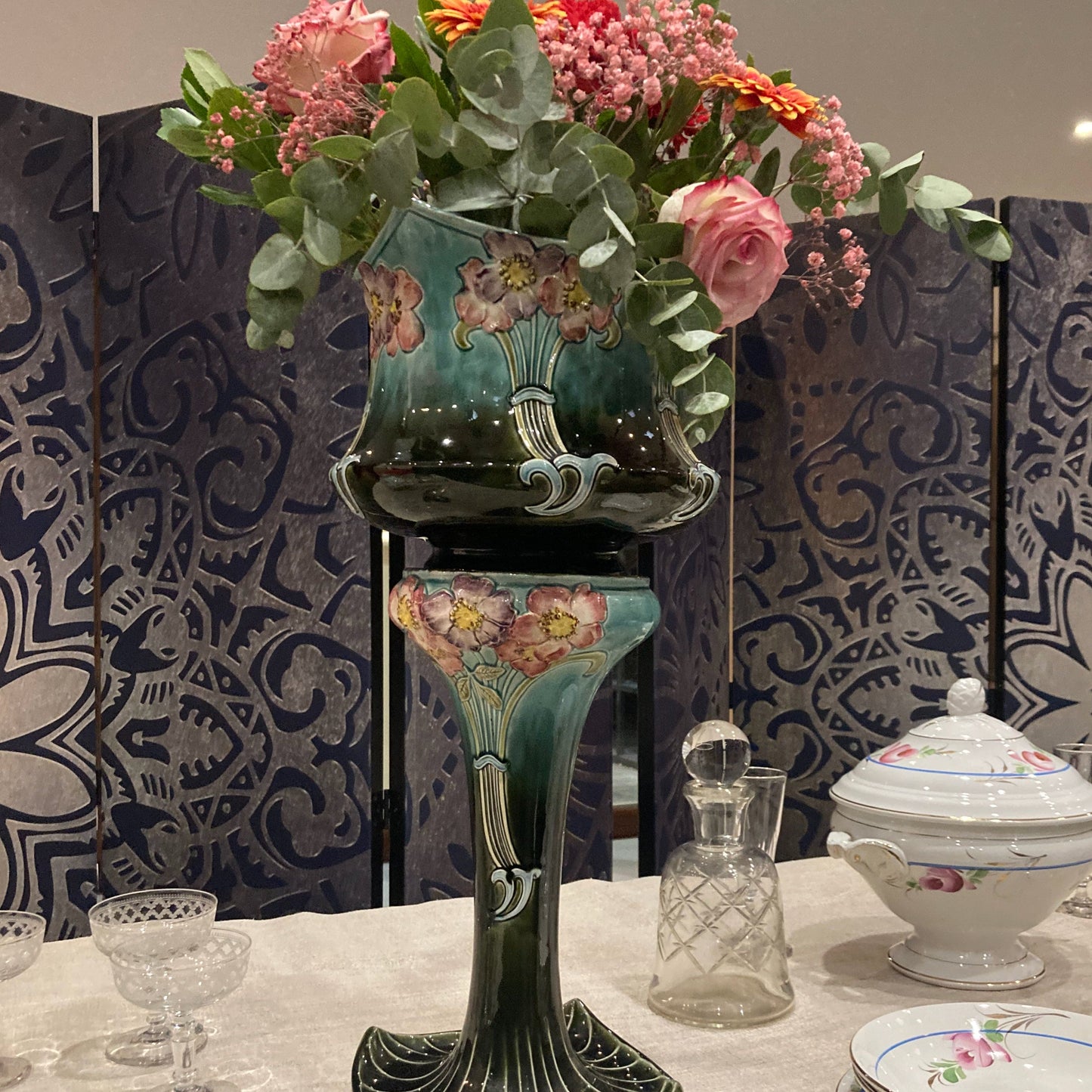 Gustave De Bruyn Lille old cache-pot on column Art Nouveau Barbotine