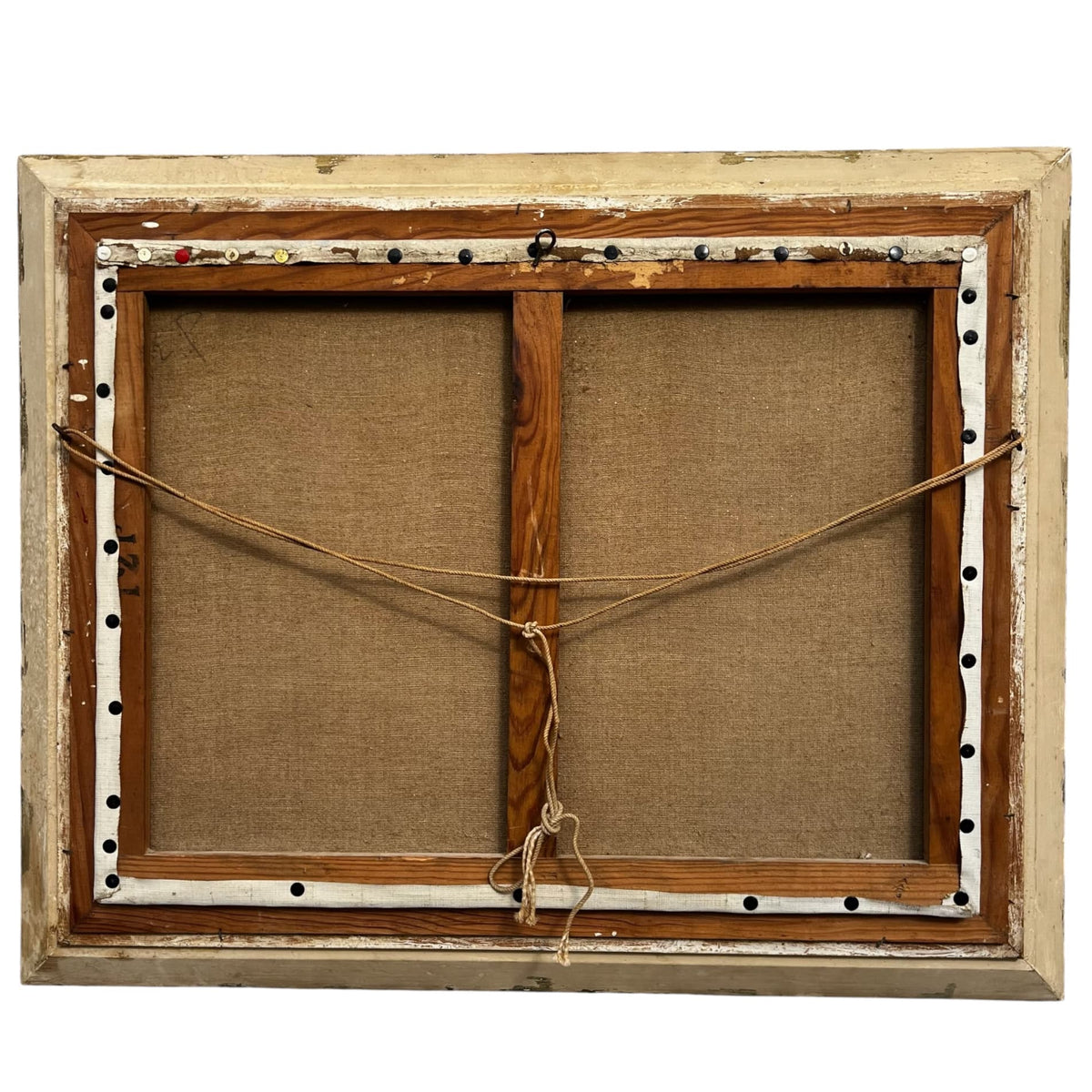 Dos du châssis en bois d’origine du tableau de Henriette Le Béchec, école provençale moderne.