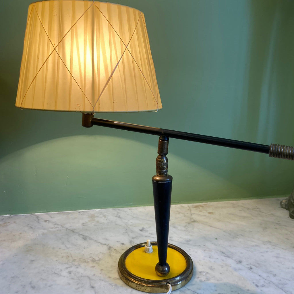 Lampe à poser en métal noir et jaune avec axe en rotule vers 1950