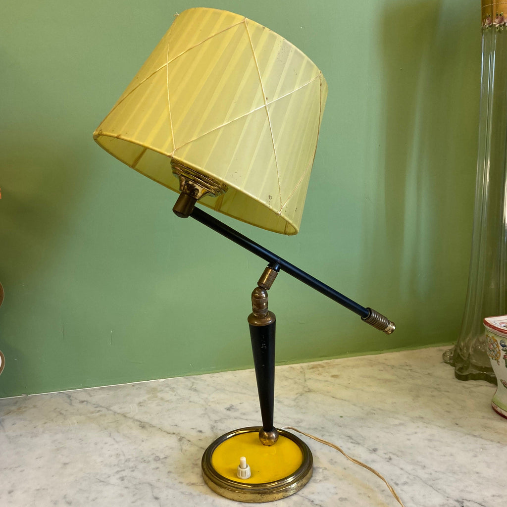 Lampe à poser en métal noir et jaune avec axe en rotule vers 1950