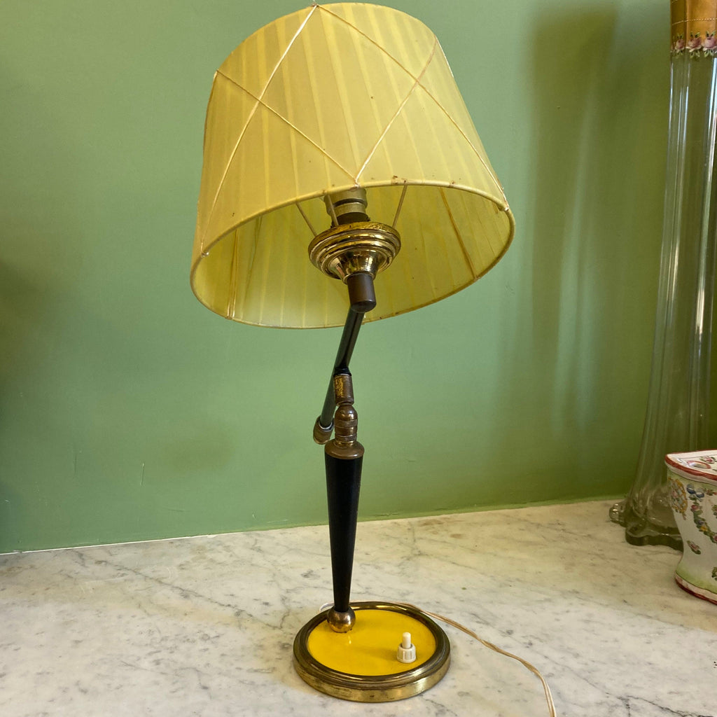 Lampe à poser en métal noir et jaune avec axe en rotule vers 1950