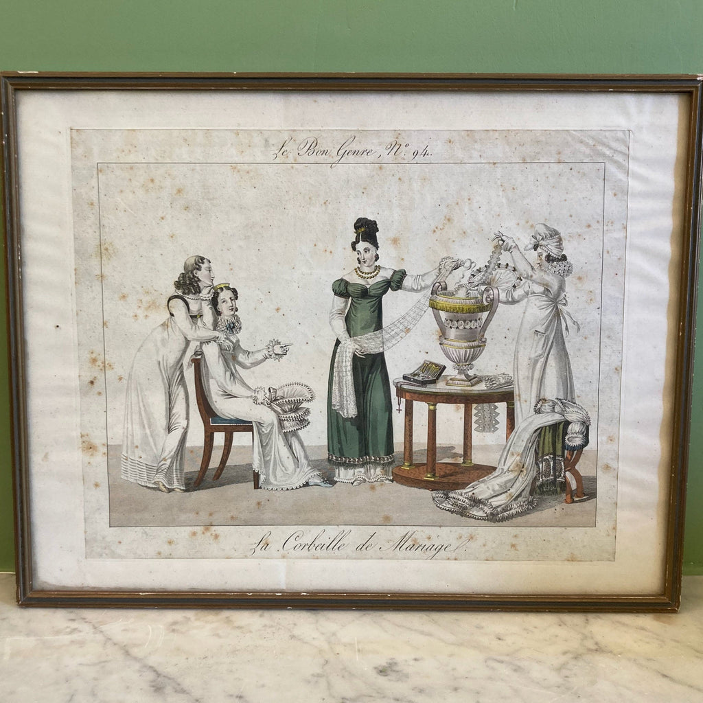 Estampe 19eme Le Bon Genre numéro 94 La corbeille de Mariage