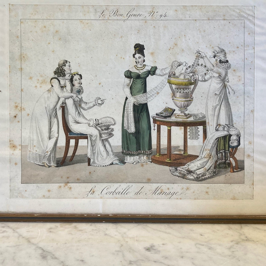 Estampe 19eme Le Bon Genre numéro 94 La corbeille de Mariage