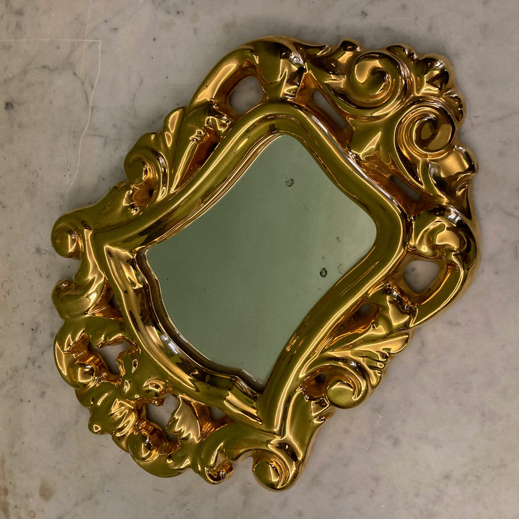 Ancien miroir en céramique dorée par François Lembo